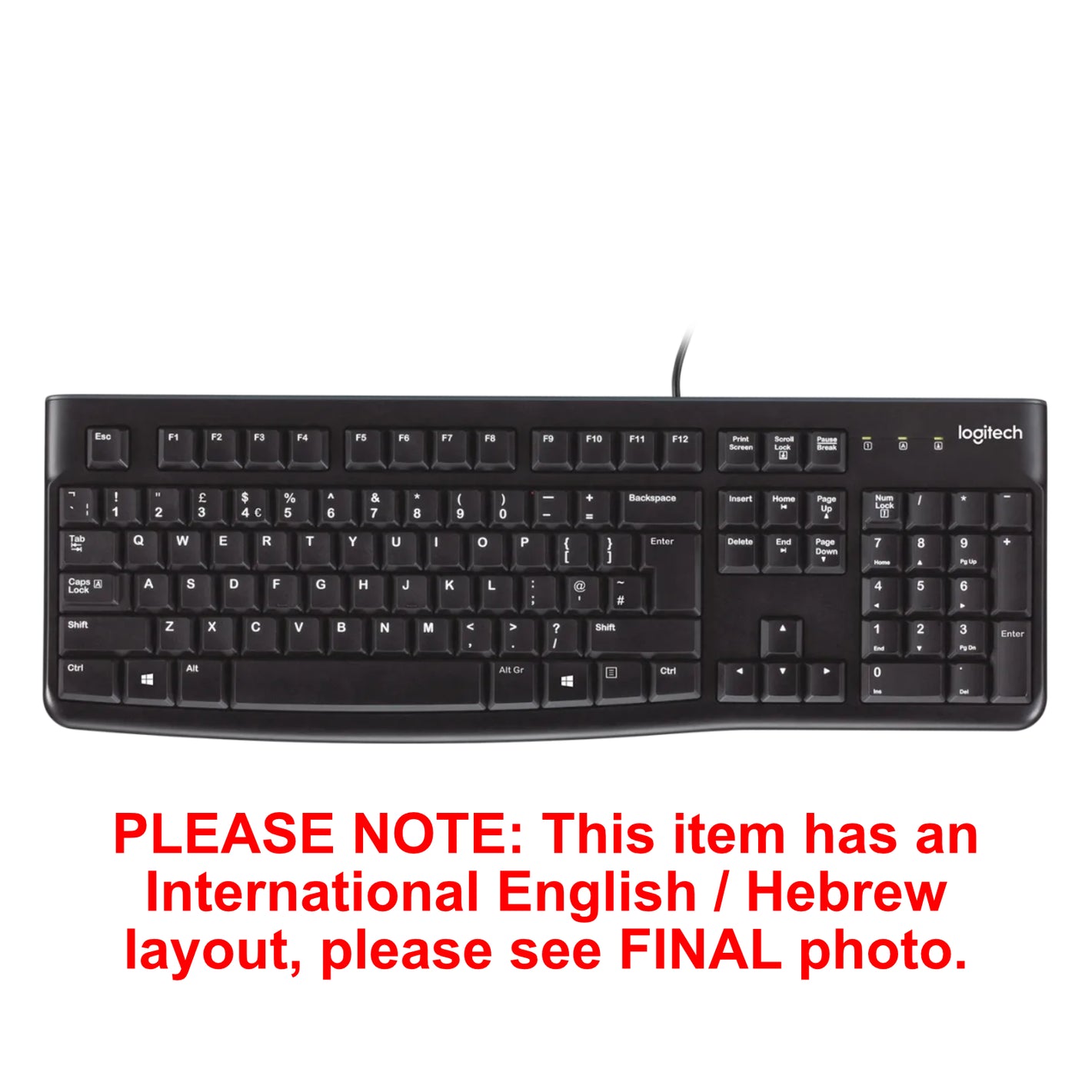 Logitech K120 Wired USB Keyboard ** Hebrew Layout ** Black 920-008899