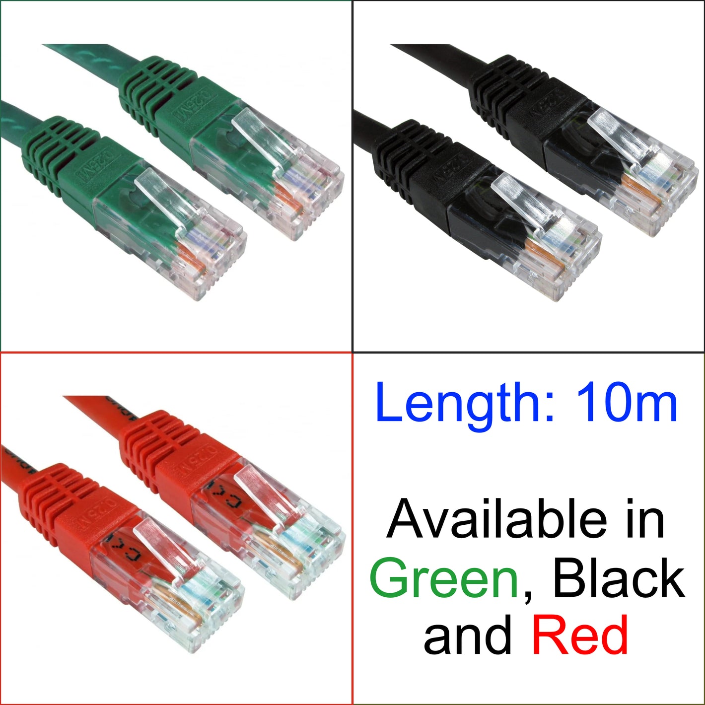 Cables Direct ERT-610 10m CAT6 RJ45 Ethernet Patch Cable UTP Black / Red / Green